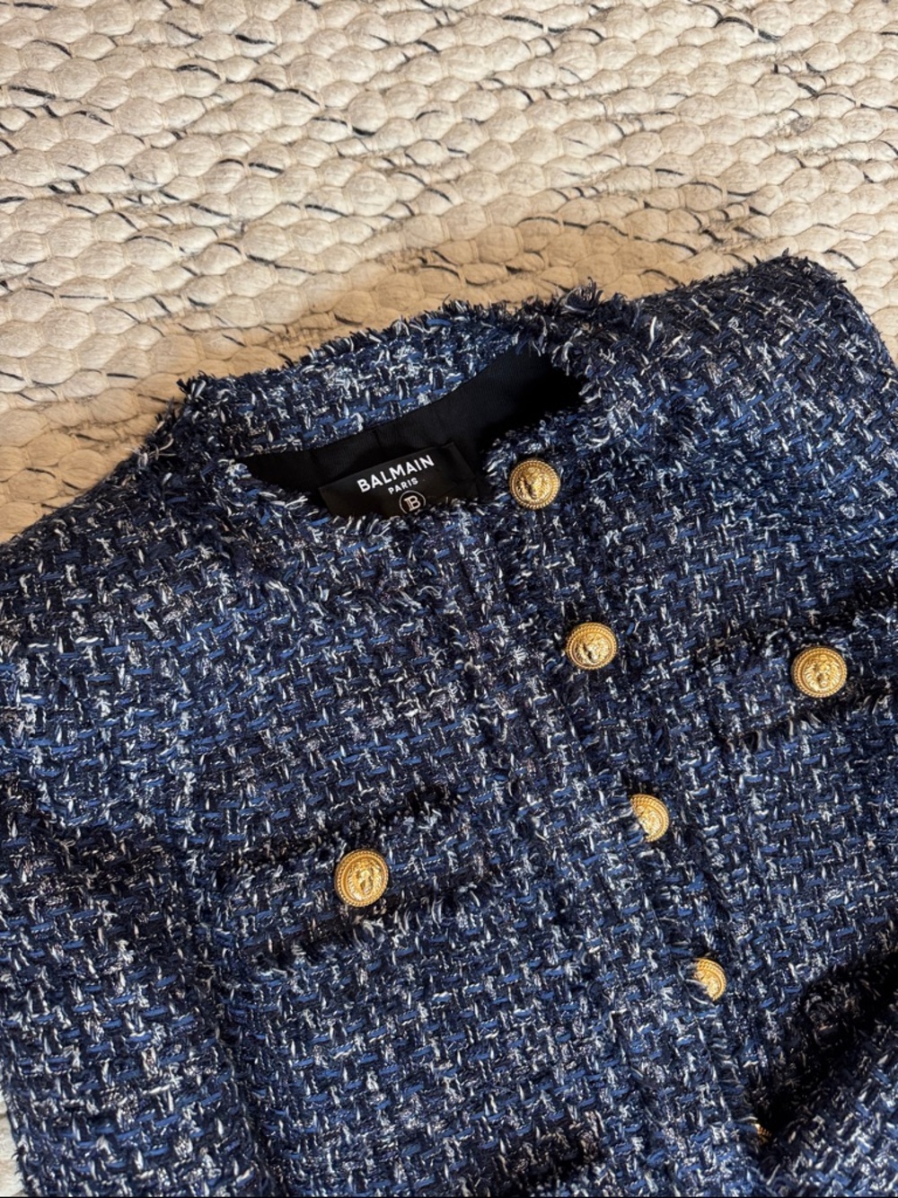 Balmain Dark Navy Bouclé Tweed Jacket with Gold Buttons - Picture 3 of 8